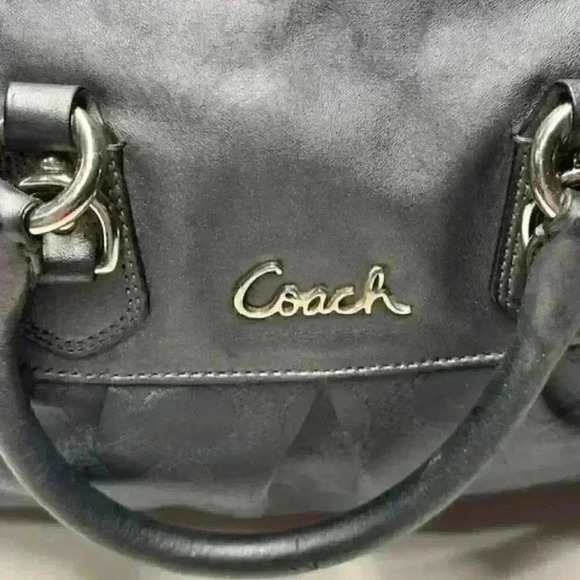 Coach Ashley F18777 Charcoal Gray Sateen Leather Signature Shoulder/Handbag - Picture 2 of 15